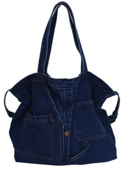 Denim Tas Meisje Grote Capaciteit Canvas Tas Vrouwen Messenger Bag Literaire Stijl Koreaanse Versie Van Tote Student schoudertas diep blauw