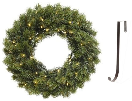 Dennenkrans 40 cm verlichting met ijzeren hanger