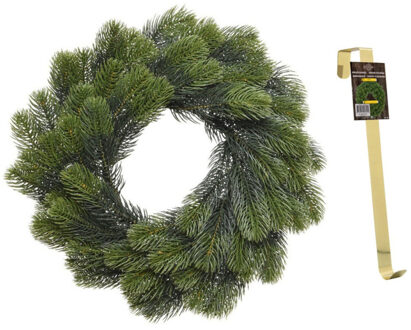 Dennenkrans 50 cm met 106 takken kerstversiering met gouden hanger