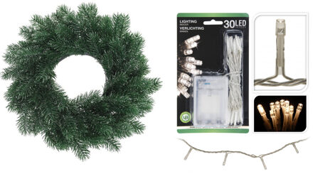 Dennenkrans/deurkrans 35 cm inclusief warm witte kerstverlichting