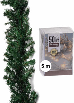 Dennenslinger/dennen guirlande groen 270 cm met warm witte verlichting - Kerstslingers