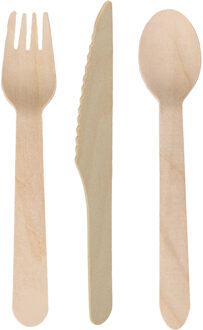 depa wegwerp bestek - hout - 240 delig - wegwerp - lepels - messen - vorken - 16 cm - BBQ/Verjaardag