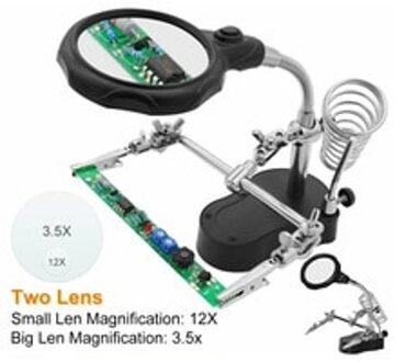 Derde Hand Lassen Vergrootglas 3.5X-12X Lens Led Licht Extra Clip Loupe Desktop Vergrootglas Voor Solderen Reparatie Stand