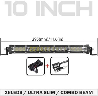 Deri Led Licht Bar Straight Slim Enkele Rij 10Inch 80W Voor 4WD Suv Atv 4X4 Off Road Led werk Licht Lamp Met Draad Barre Led 10 duim draad afgelegen