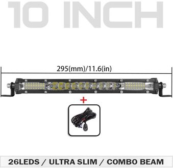 Deri Led Licht Bar Straight Slim Enkele Rij 10Inch 80W Voor 4WD Suv Atv 4X4 Off Road Led werk Licht Lamp Met Draad Barre Led 10 duim met draad