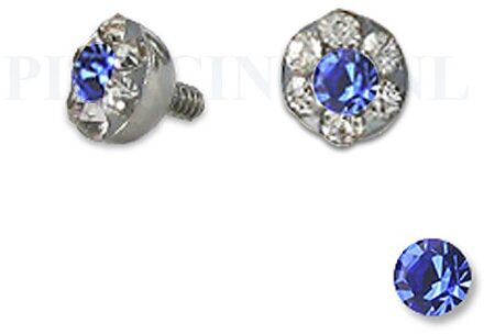 Dermal balletje 4 mm blauw met meerdere kristallen