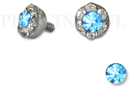 Dermal balletje 4 mm licht blauw met meerdere kristallen