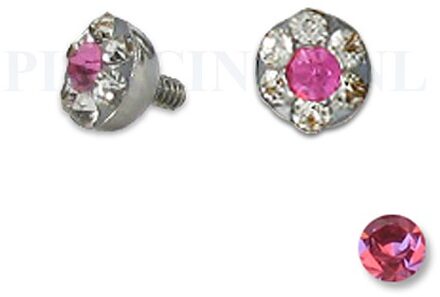 Dermal balletje 4 mm roze met meerdere kristallen