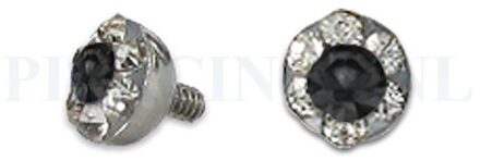 Dermal balletje 4 mm zwart met meerdere kristallen