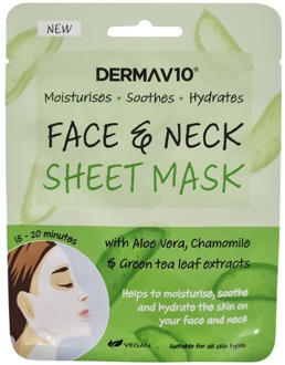 DermaV10 Gezichtsmasker DermaV10 Aloe Vera Face And Neck Sheet Mask 1 st