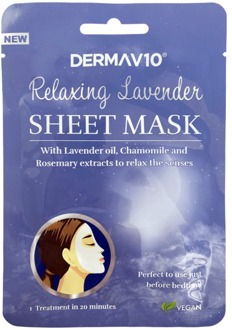 DermaV10 Gezichtsmasker DermaV10 Lavender Sheet Mask 1 st