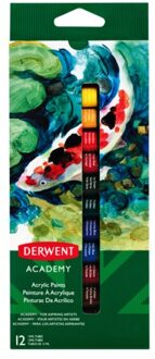 Derwent Acrylverf Derwent Academy blister a 12 tubes a 12ml assorti Geel