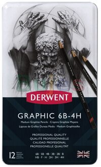 Derwent Grafische Tekening Potloden, Medium, Metalen Tin, Schetsen Potloden, Houtskool Potlood Kunst Levert, art Potloden Graphite 34214(6B-4H)