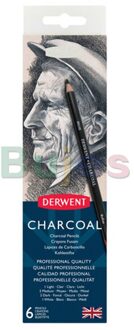 Derwent Houtskool Potloden, Metalen Tin, 6 Count (0700838), Zwart/Wit, Houtskool Potlood, schetsen Potloden