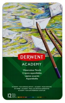 Derwent Kleurpotloden Derwent Academy aquarel blik a 12 stuks assorti Zwart
