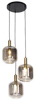 Design hanglamp zwart met goud en smoke glas 3-lichts - Zuzanna Grijs