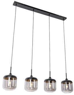 Design hanglamp zwart met goud en smoke glas 4-lichts - Kyan Grijs