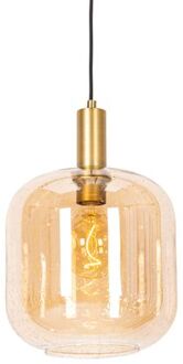 Design hanglamp zwart met messing en amber glas - Zuzanna Oranje