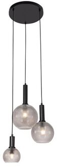 Design hanglamp zwart met smoke glas 3-lichts - Chico