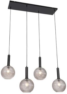 Design hanglamp zwart met smoke glas 4-lichts - Chico