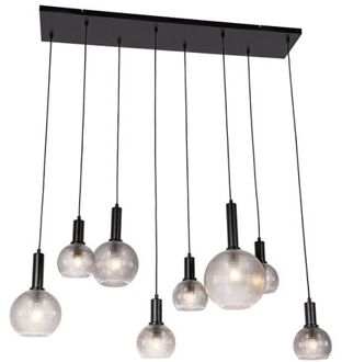 Design hanglamp zwart met smoke glas 8-lichts - Chico