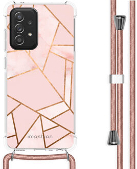 Design hoesje met koord Galaxy A52 (5G) / A52 (4G) - Grafisch Koper - Roze / Goud