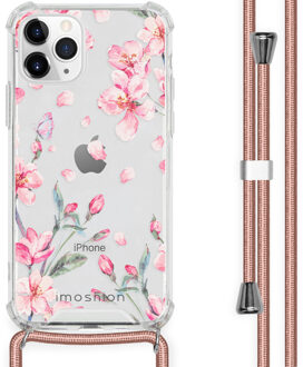 Design hoesje met koord voor de iPhone 11 Pro - Bloem - Roze