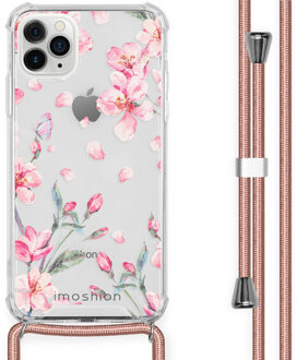 Design hoesje met koord voor de iPhone 11 Pro Max - Bloem - Roze