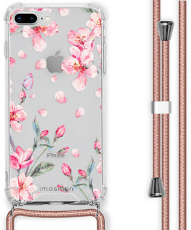 Design hoesje met koord voor de iPhone 8 Plus / 7 Plus - Bloem - Roze