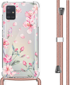 Design hoesje met koord voor de Samsung Galaxy A51 - Bloem - Roze