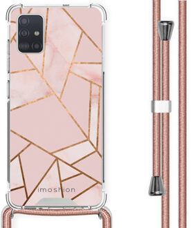 Design hoesje met koord voor de Samsung Galaxy A51 - Grafisch Koper - Roze / Goud