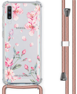 Design hoesje met koord voor de Samsung Galaxy A70 - Bloem - Roze