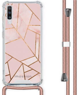 Design hoesje met koord voor de Samsung Galaxy A70 - Grafisch Koper - Roze / Goud