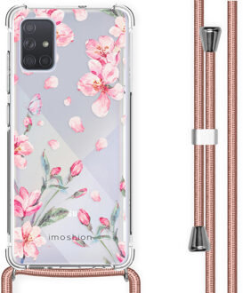 Design hoesje met koord voor de Samsung Galaxy A71 - Bloem - Roze