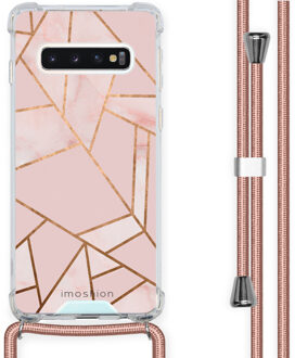 Design hoesje met koord voor de Samsung Galaxy S10 - Grafisch Koper - Roze / Goud