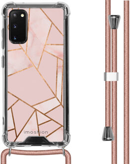 Design hoesje met koord voor de Samsung Galaxy S20 - Grafisch Koper - Roze / Goud