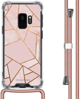 Design hoesje met koord voor de Samsung Galaxy S9 - Grafisch Koper - Roze / Goud