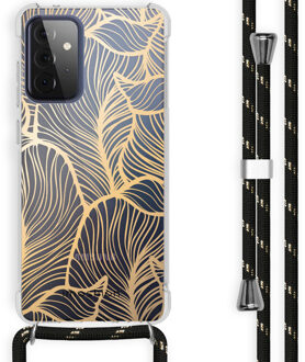 Design hoesje met koord voor Samsung Galaxy A72 - Bladeren - Goud / Transparant