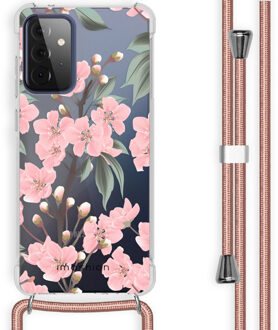 Design hoesje met koord voor Samsung Galaxy A72 - Bloem - Roze / Groen