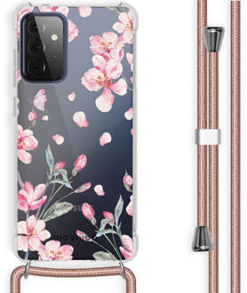 Design hoesje met koord voor Samsung Galaxy A72 - Bloem - Roze