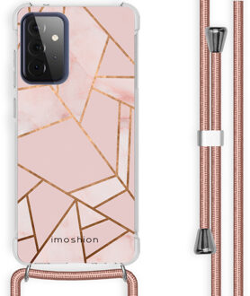 Design hoesje met koord voor Samsung Galaxy A72 - Grafisch Koper - Roze / Goud