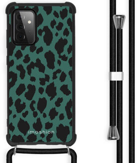 Design hoesje met koord voor Samsung Galaxy A72 - Luipaard - Groen / Zwart