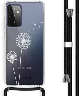 Design hoesje met koord voor Samsung Galaxy A72 - Paardenbloem - Wit