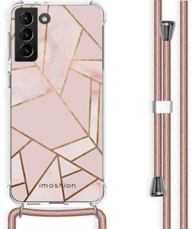 Design hoesje met koord voor Samsung Galaxy S21 Plus - Grafisch Koper - Roze / Goud