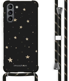 Design hoesje met koord voor Samsung Galaxy S21 Plus - Sterren - Zwart / Goud