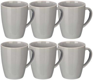 Design koffie mokken/bekers met oor - 6x stuks - grijs - keramiek - 330 ml