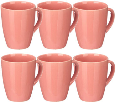 Design koffie mokken/bekers met oor - 6x stuks - roze - keramiek - 330 ml