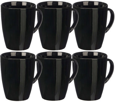 Design koffie mokken/bekers met oor - 6x stuks - zwart - keramiek - 330 ml