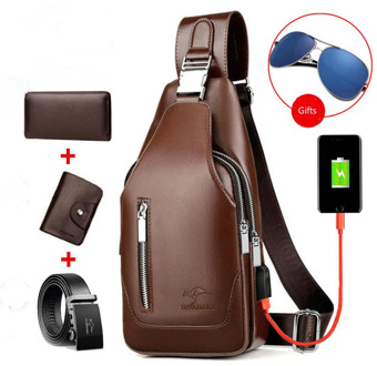 Design Leather Mens Shoulder Travel Bag USB Charging Crossbody Bags for Men Anti Theft Chest Bag Casual Messengers Bag Men Bags