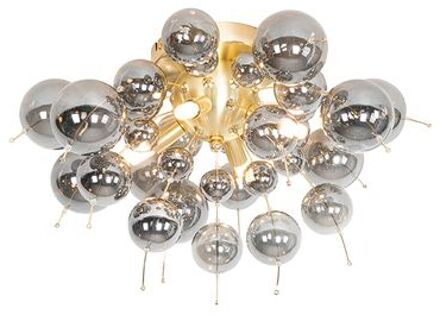 Design plafondlamp messing met smoke glas 4-lichts - Explode Goud